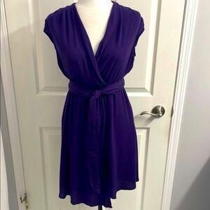 Anthropologie Maeve Purple Wrap Dress with Cap Sleeves V Neck Size XS